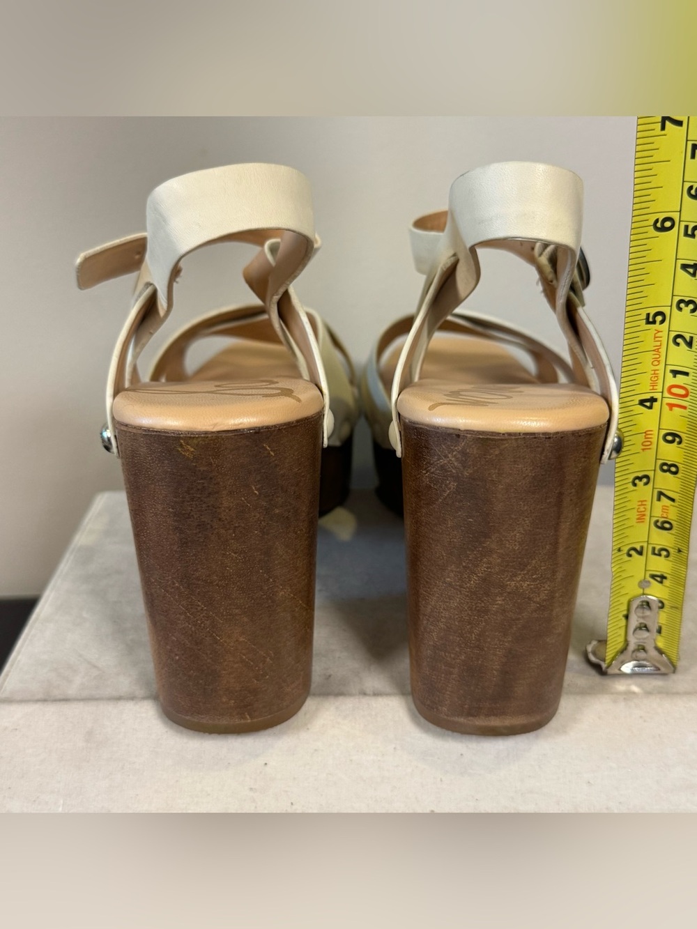 Sam Edelman Cream Leather Platform Sandals with Wood Block Heel, size 9, NWOT - Picture 5 of 7